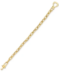 Black Spinel Horseshoe Clasp Paperclip Link Bracelet in 14k Gold-Plated Sterling Silver