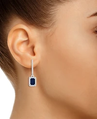 Emerald (1-1/8 ct. t.w.) & Diamond (1/3 Leverback Drop Earrings Sterling Silver (Also Ruby Sapphire)