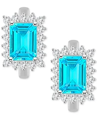 Rhodolite Garnet (2-1/2 ct. t.w.) & White Topaz (3/4 Halo Hoop Earrings Sterling Silver (Also Citrine, Blue Topaz, Amethyst Peridot)