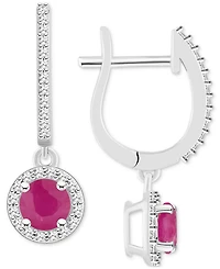 Sapphire (1-1/3 ct. t.w.) & Diamond (1/4 Halo Leverback Drop Earrings Sterling Silver (Also Emerald Ruby)
