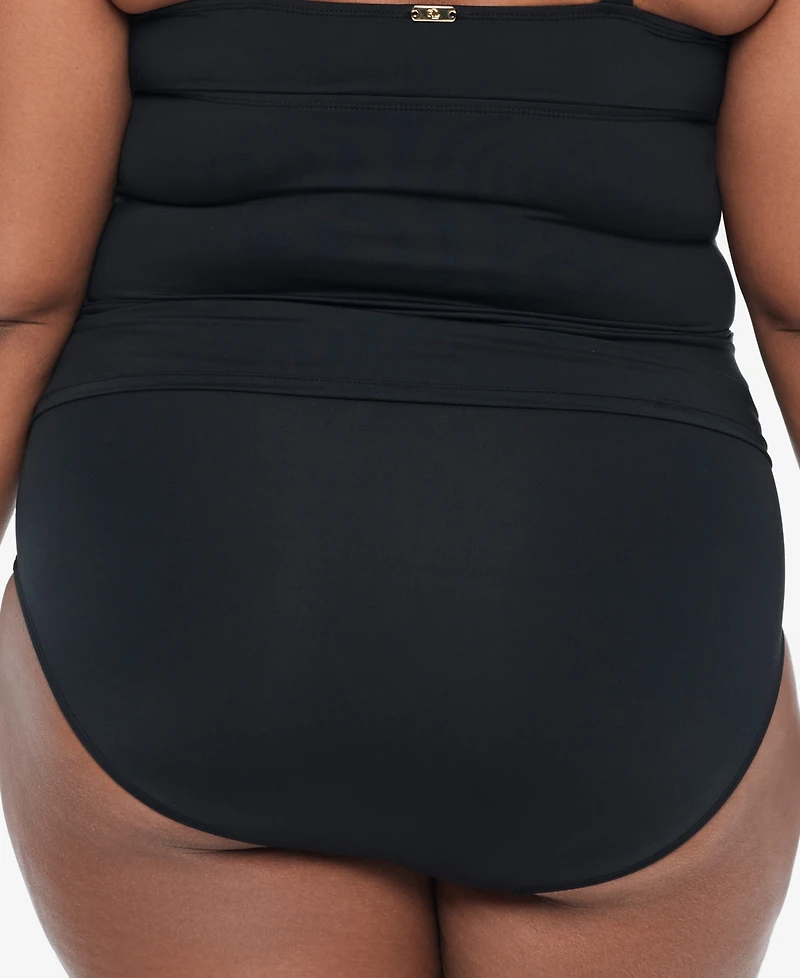 Lauren Ralph Plus Shirred High-Waist Swim Bottoms