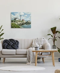 Stupell Industries Portland Head Lighthouse Scene Grassy Ocean Side Peninsula with Sail Boat Stretched Canvas Wall Art, 24" x 30"
