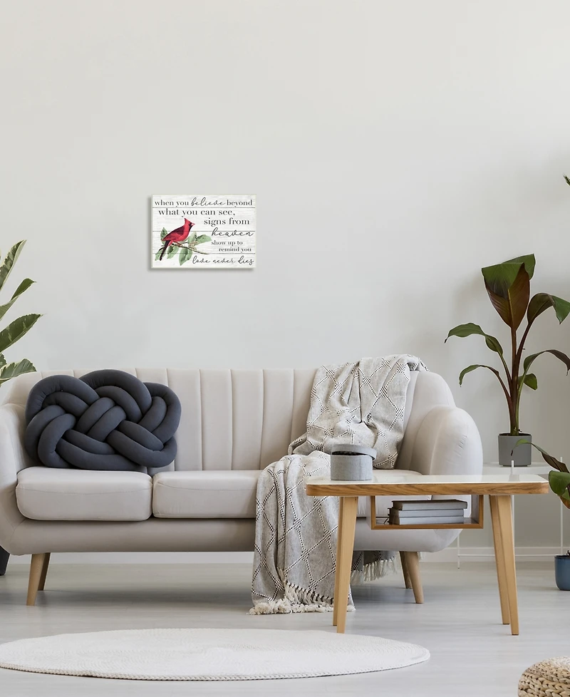 Stupell Industries Believe Love Never Dies Inspirational Cardinal Bird Word Design Wall Plaque Art