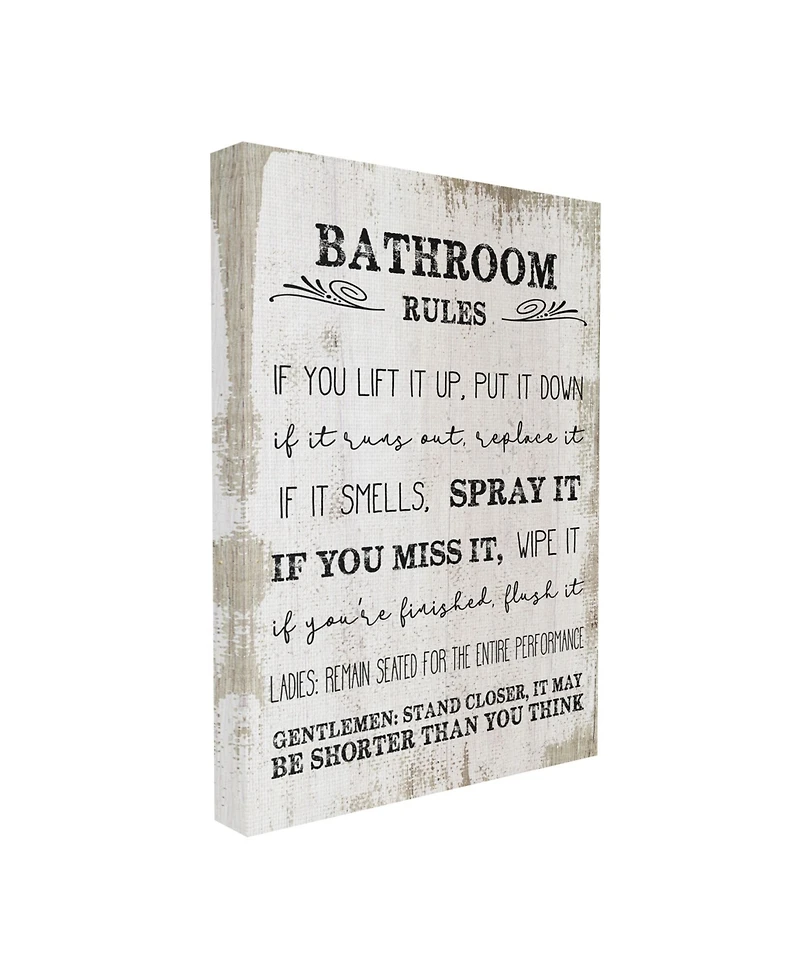 Stupell Industries Bathroom Rules Funny Word Wood Textured Design Stretched Canvas Wall Art, 16" x 20"