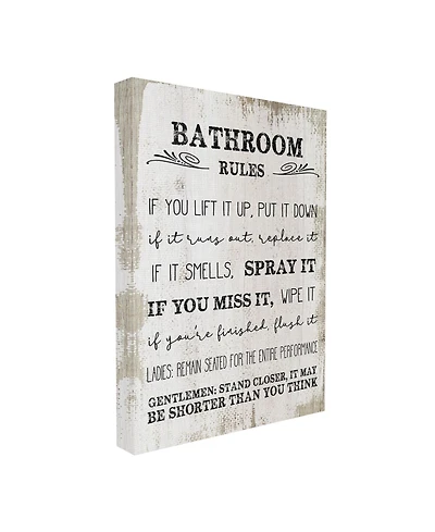 Stupell Industries Bathroom Rules Funny Word Wood Textured Design Stretched Canvas Wall Art, 16" x 20"