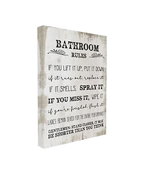 Stupell Industries Bathroom Rules Funny Word Wood Textured Design Stretched Canvas Wall Art, 16" x 20"