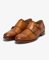 Taft Men's Lucca Embossed Floral Leather Monk Strap Dress Shoes