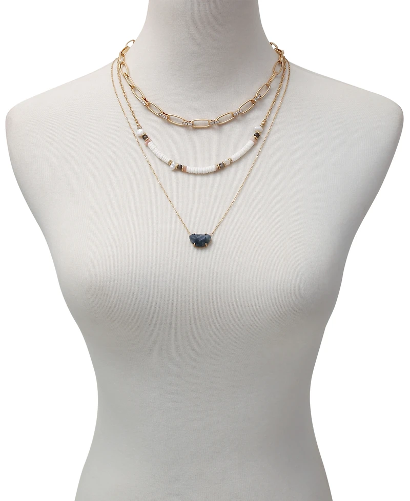 T Tahari Women's White Shell and Link Layered Necklace