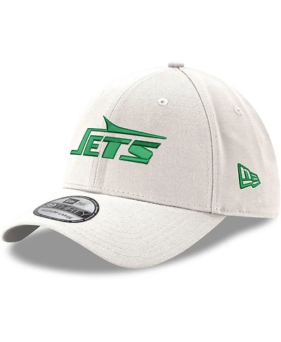 Men's New Era White New York Jets Throwback Wordmark Iced Ii 39Thirty Flex Hat