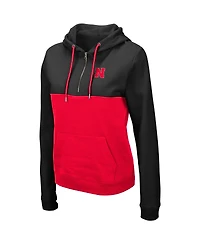 Women's Black and Red Nebraska Huskers Aidan Half-Zip Hoodie