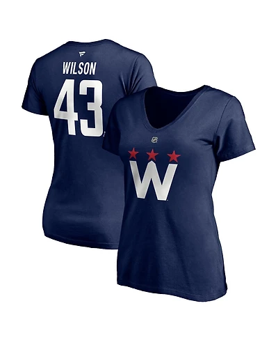 Women's Fanatics Tom Wilson Navy Washington Capitals 2020/21 Alternate Authentic Stack Name and Number V-Neck T-shirt