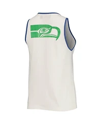Women's Junk Food White and Royal Seattle Seahawks Throwback Pop Binding Scoop Neck Tank Top