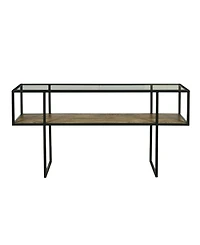 Iron Console Table with Glass Top and Wooden Shelf