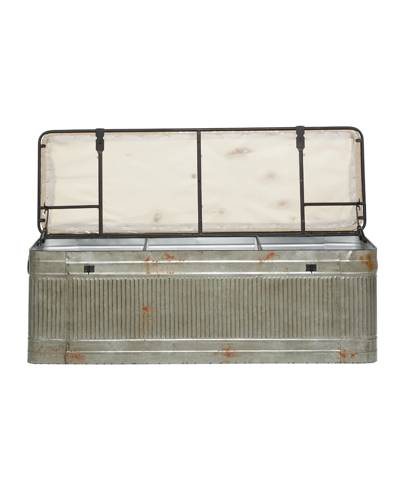 Iron and Fabric Farmhouse Bench