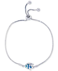 Lab-Created Blue Opal Fish Bolo Bracelet in Sterling Silver