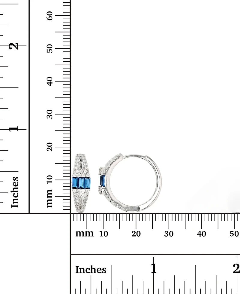 Lab-Created Blue Spinel & Cubic Zirconia Small Hoop Earrings Sterling Silver, 0.71" (Also Green Nano)