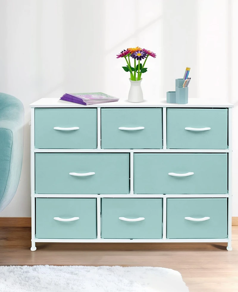 Sorbus 8 Drawers Wide Dresser - Organizer Unit with Steel Frame Wood Top and handle