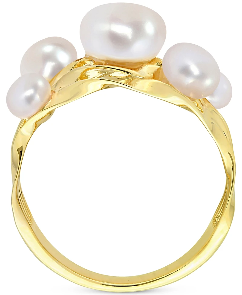Cultured Freshwater Pearl (4- 7-1/2mm) Cluster Openwork Ring Yellow Rhodium-Plated Sterling Silver