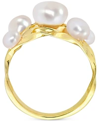 Cultured Freshwater Pearl (4- 7-1/2mm) Cluster Openwork Ring Yellow Rhodium-Plated Sterling Silver