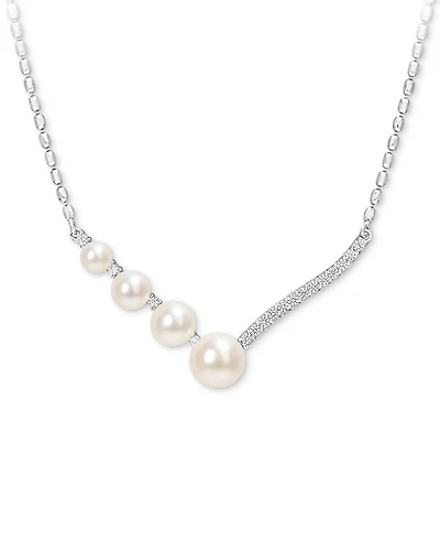 Cultured Freshwater Pearl (4 - 7-1/2mm) & Lab-Created White Sapphire (1/3 ct. t.w.) 18" Statement Necklace in Sterling Silver