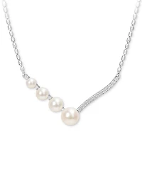 Cultured Freshwater Pearl (4 - 7-1/2mm) & Lab-Created White Sapphire (1/3 ct. t.w.) 18" Statement Necklace in Sterling Silver