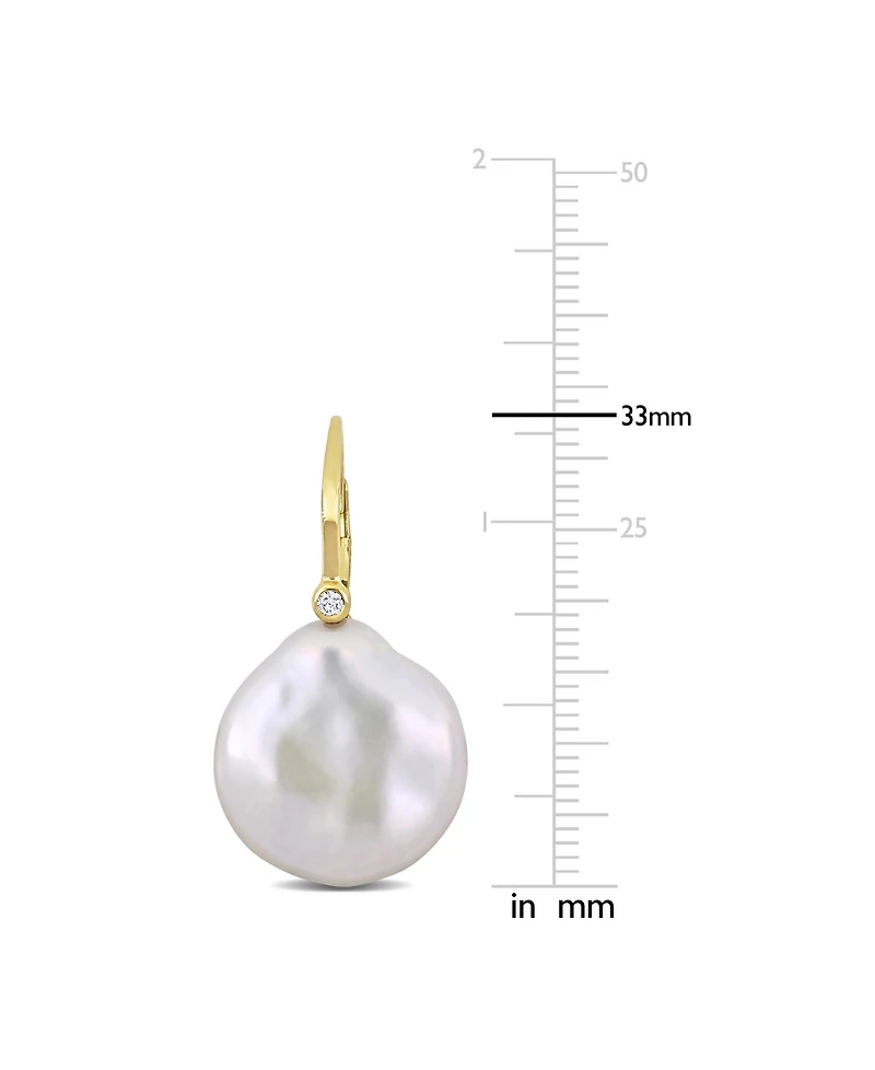 Cultured Freshwater Button Pearl (17-1/2 - 18mm) & Diamond (1/20 ct. t.w.) Leverback Drop Earrings in 14k Gold