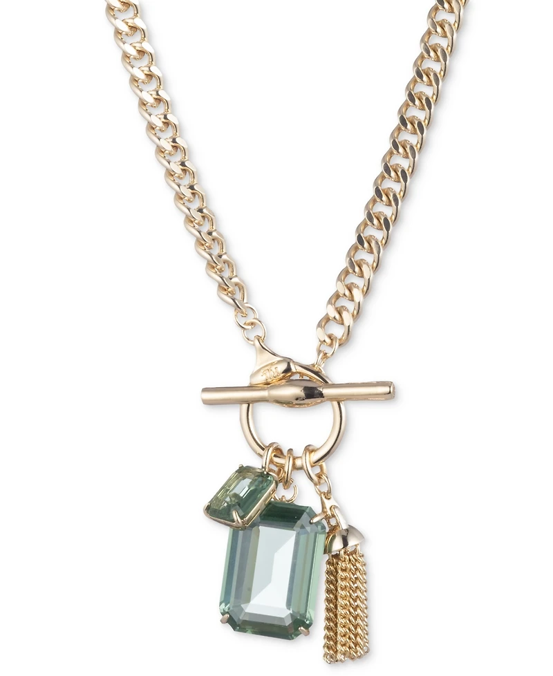 Lauren Ralph Lauren Gold-Tone Chain Tassel & Color Crystal Multi-Charm 17" Pendant Necklace