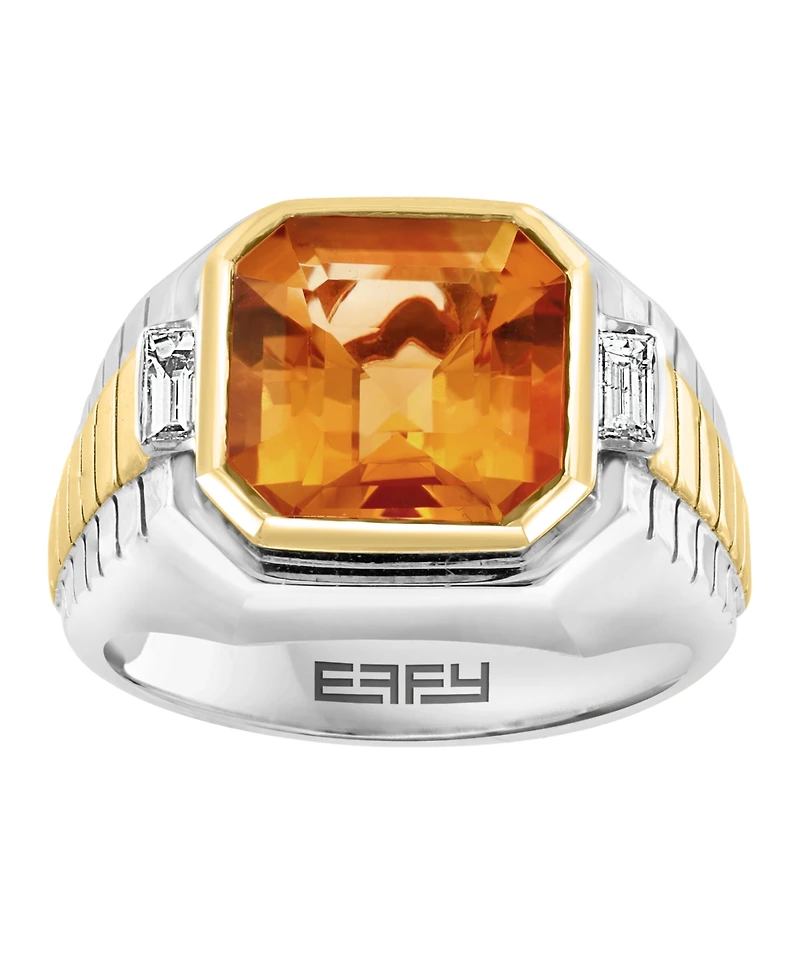 Effy Men's Citrine (5-1/10 ct. t.w.) & White Topaz (1/10 Ring Sterling Silver 14k Gold-Plated