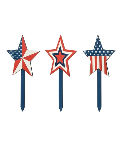 Glitzhome Wooden Patriotic Star Yard Stake, Set of 3