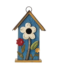 Glitzhome 10.25" Retro Birdhouse with 3D Flowers