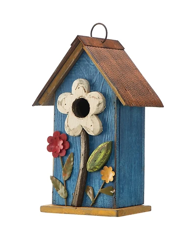 Glitzhome 10.25" Retro Birdhouse with 3D Flowers