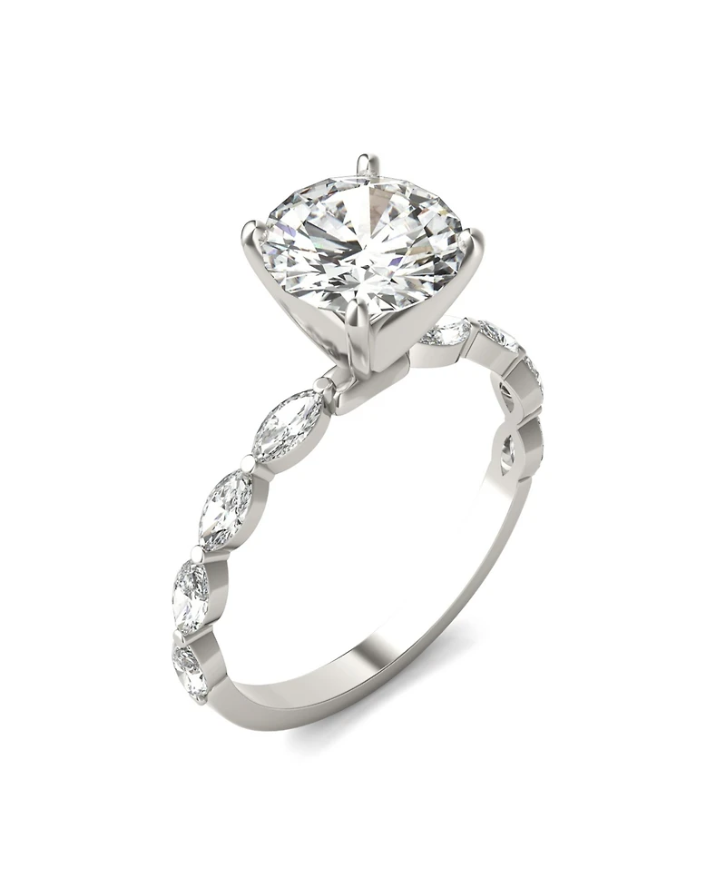 Moissanite Accented Solitaire Engagement Ring (2-1/2 Carat Total Weight Diamond Equivalent) 14K White Gold