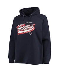 Women's Fanatics Navy Houston Texans Plus First Contact Raglan Pullover Hoodie