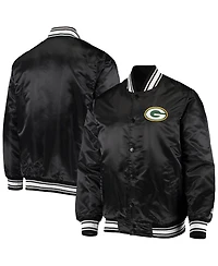 Men's Starter Black Green Bay Packers Locker Room Satin Varsity Full-Snap Jacket