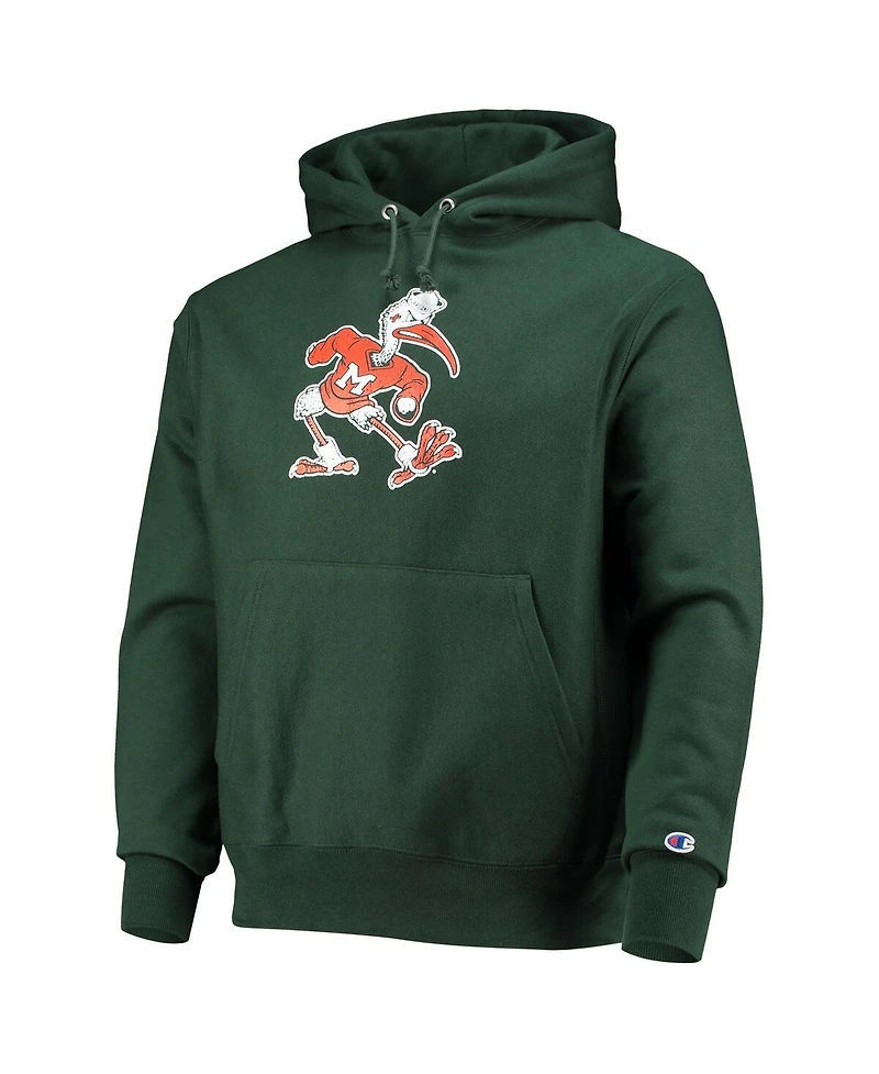 Men's Champion Green Miami Hurricanes Vault Logo Reverse Weave Pullover Hoodie