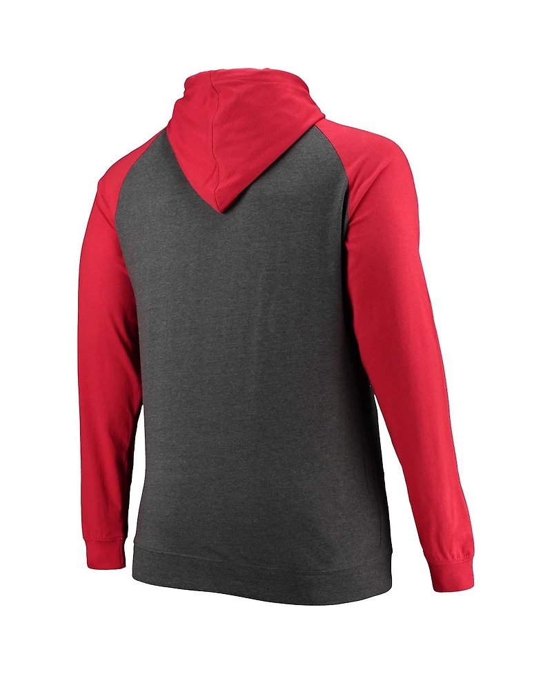 Men's Fanatics Red and Heathered Charcoal Tampa Bay Buccaneers Big and Tall Lightweight Raglan Pullover Hoodie