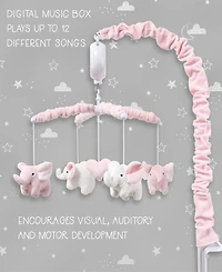 The Peanutshell Baby Crib Mobile for Girls, Pink Elephant, Musical