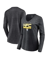 Women's Fanatics Charcoal Los Angeles Rams 2021 Nfc Champions Iconic Slant V-Neck Long Sleeve T-shirt
