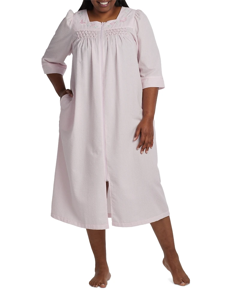 Miss Elaine Plus Long Zipper Seersucker Robe