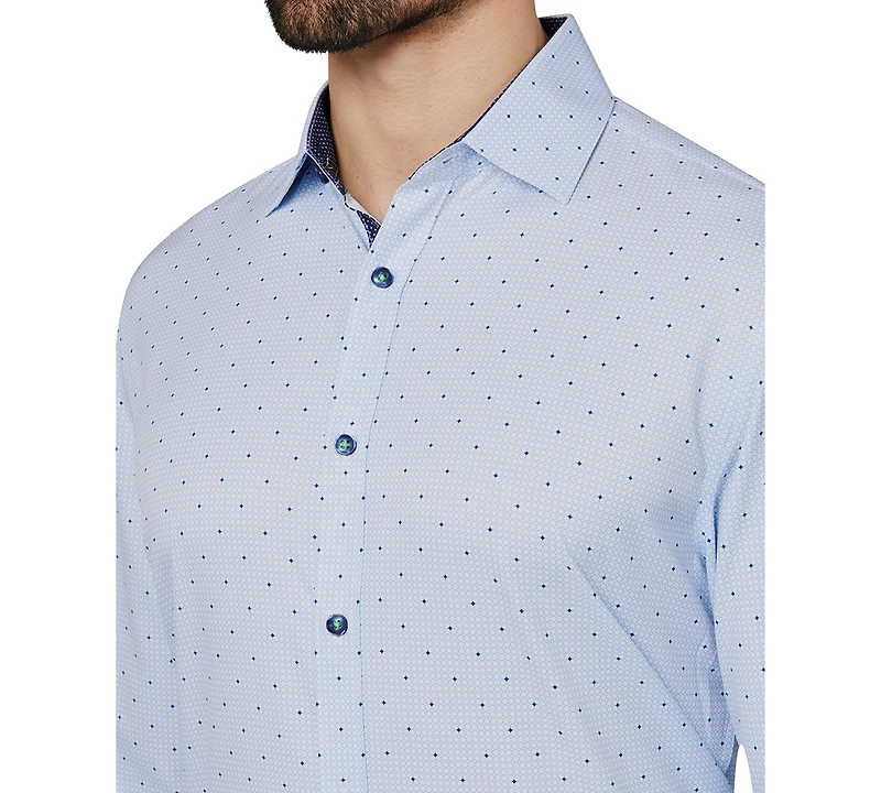 Men's Regular Fit Non-Iron Geo Print Performance Dress Shirt