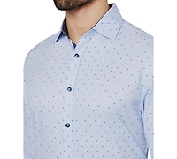 Men's Regular Fit Non-Iron Geo Print Performance Dress Shirt