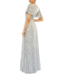 Women's Embellished V Neck Butterfly Sleeve Column Gown