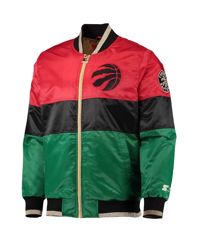 Men's Starter Red and Black Green Toronto Raptors History Month Nba 75th Anniversary Full-Zip Jacket