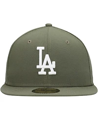Men's New Era Olive Los Angeles Dodgers Logo White 59FIFTY Fitted Hat