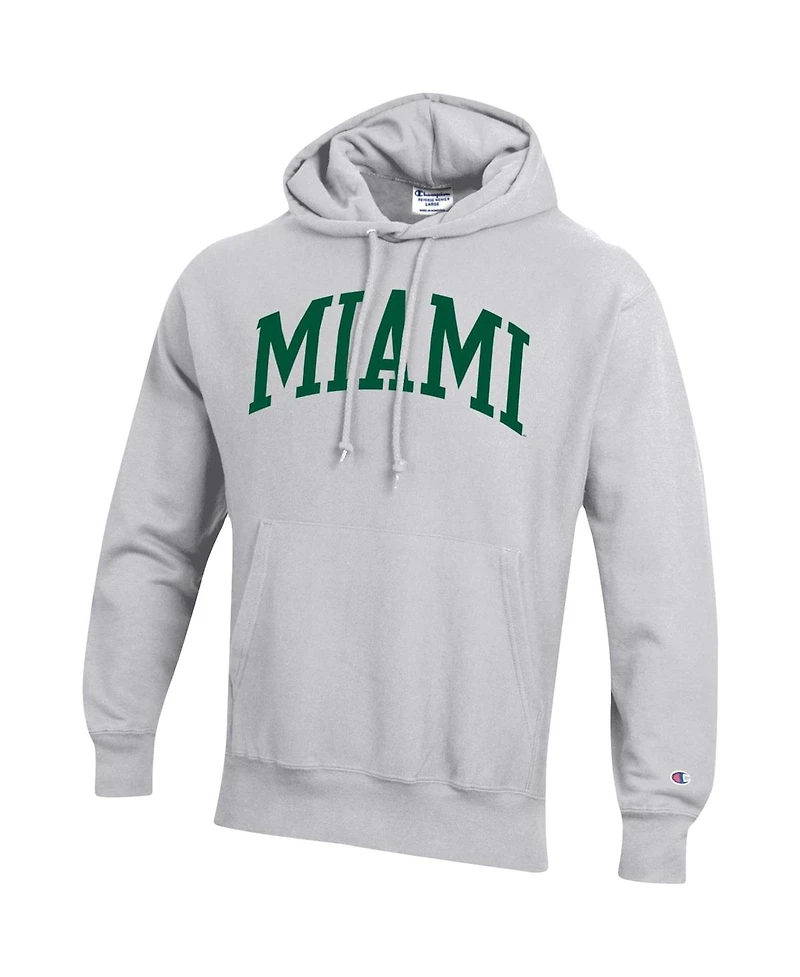 Men's Champion Heather Gray Miami Hurricanes Team Arch Reverse Weave Pullover Hoodie