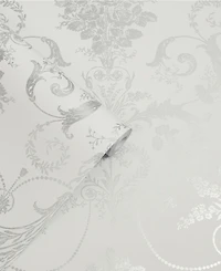 Laura Ashley Josette Metallic Silver Wallpaper