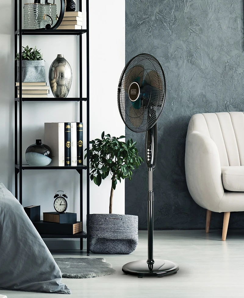 16 in. Dual Blade Stand Fan - Remote, Round Base
