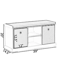 Basicwise Mdf Storage Box Shoe Bench with 2 Shelves, Foldable Baskets and a Gray Cushion, White