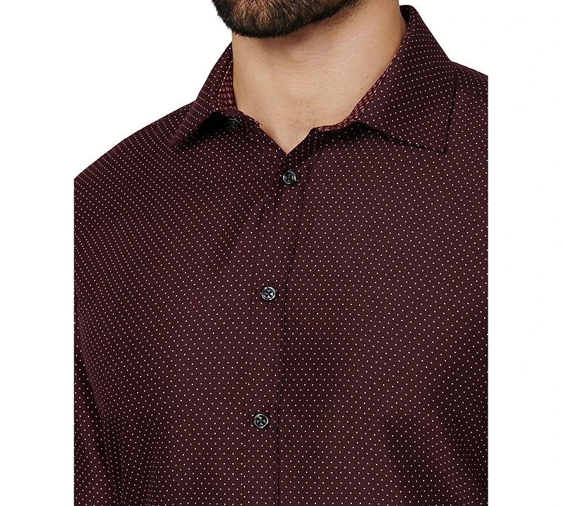 Calabrum Men's Regular Fit Dot Print Wrinkle Free Performance Dress Shirt