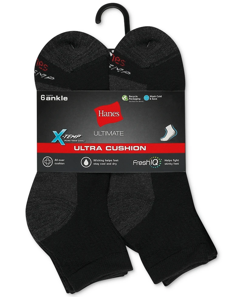 Hanes Men's 6-Pk. Ultimate Xtemp Ultra Cushion Ankle Socks